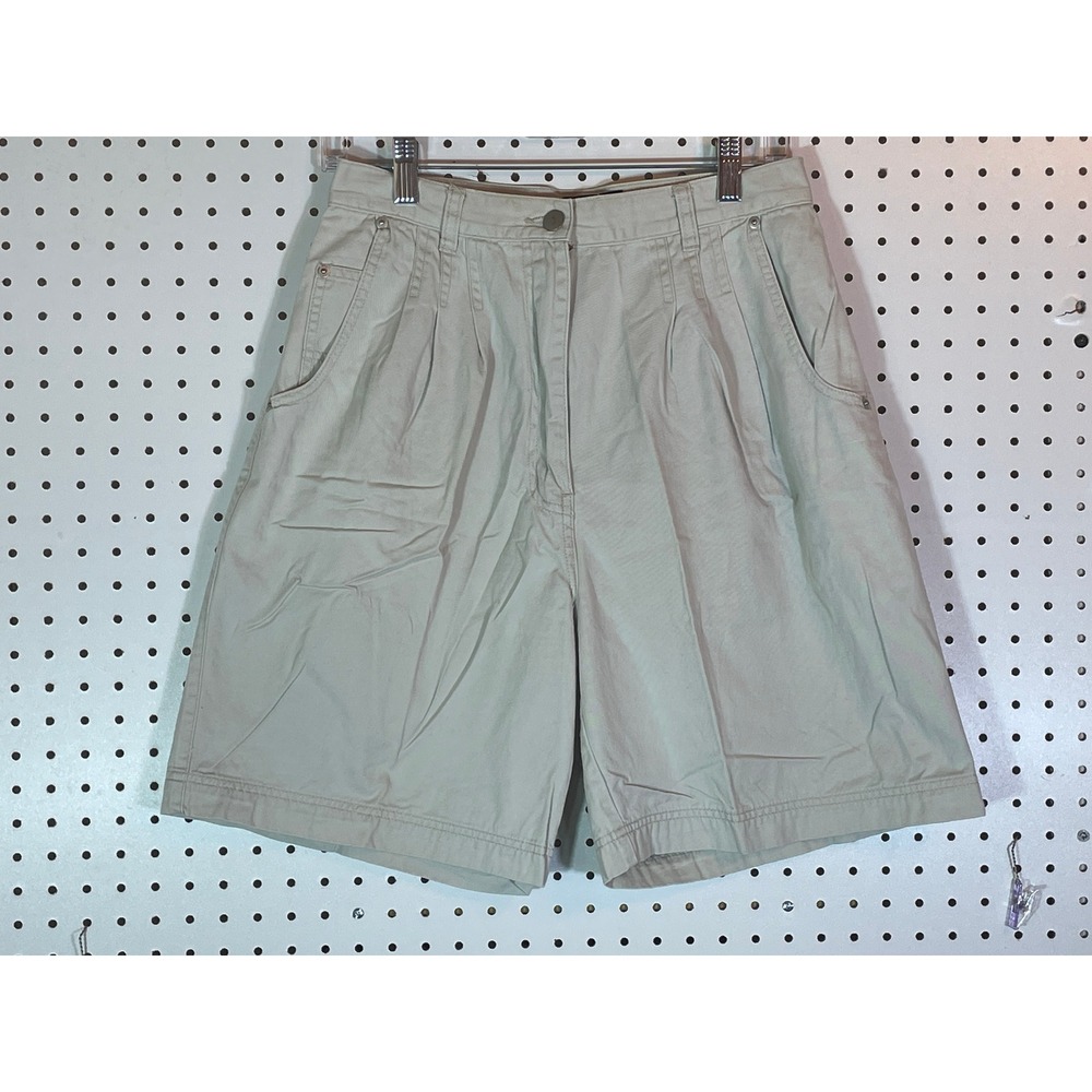 Jessi Lee Vintage Khaki Pleated High Waisted Mom Shorts Cotton Tan Size 12